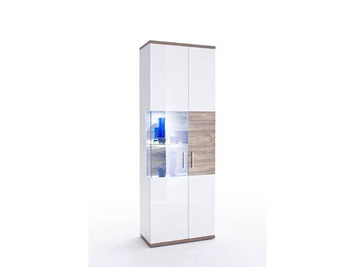 Vitrine (R) Luzern , weiß Hochglanz / Sterling Oak , LED Beleuchtung von fh furnhaus