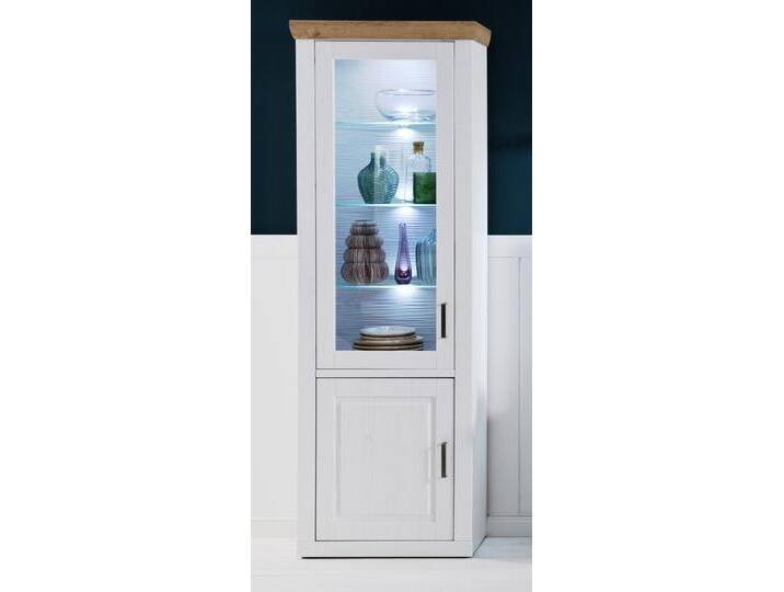 Vitrine Brixen , Landhaus modern , Pinie Aurelio / Grandson Oak mit 3er Set LED Glasbodenclips von fh furnhaus