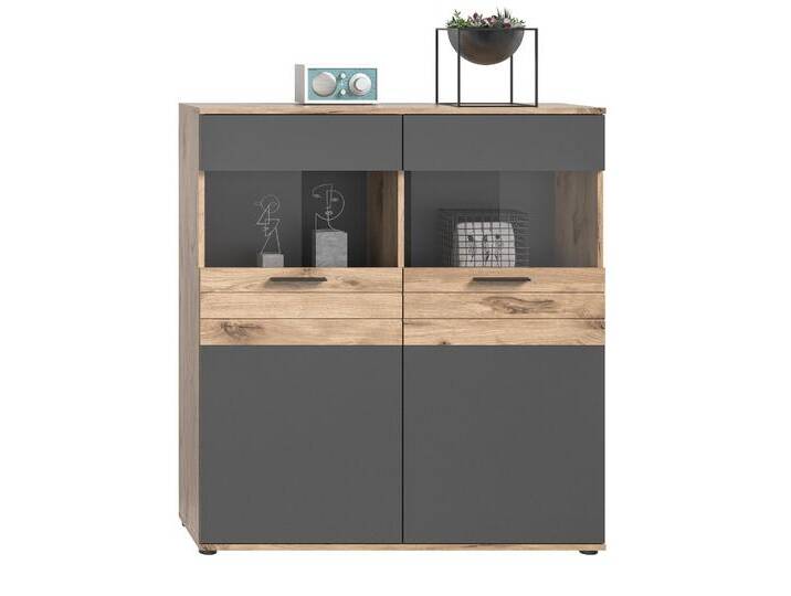 Vitrine Highboard Mason , Nox Oak / Basalt Grau mit 2er Set LED Unterbauspots Vitrine Highboard Mason , Nox Oak / Basalt Grau mit 2er Set LED Unterbauspots von fh furnhaus