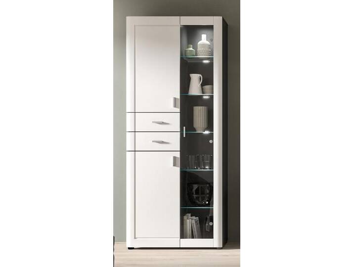 Vitrine Lago , weiß / grau , mit 2er Set Glasbodenclips von fh furnhaus