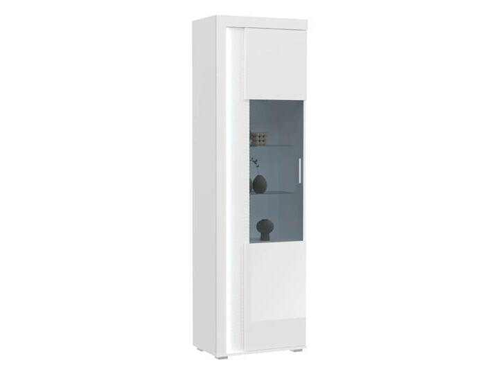 Vitrine Skylight weiß Hochglanz inkl. Frontbeleuchtung mit 2er Set LED Glasbodenclip von fh furnhaus