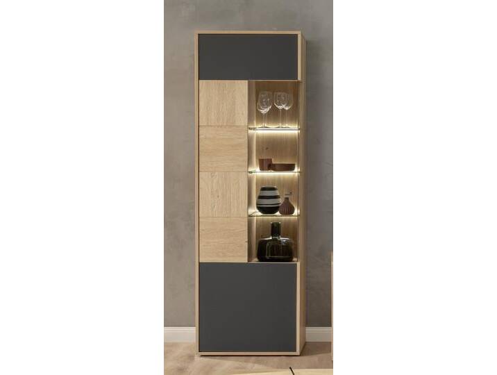 Vitrine Valencia , Balkeneiche Bianco / Glas anthrazit , LED Beleuchtung von fh furnhaus