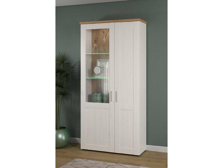 Vitrine groß Shade , Andersen Pinie weiß / Artisan Eiche , Landhausstil , mit 2er Set LED Glasbodenclips von fh furnhaus
