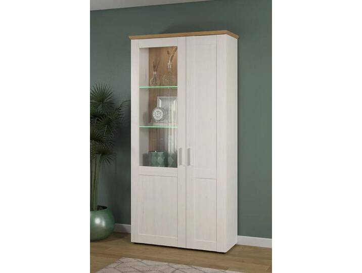 Vitrine groß Shade Andersen Pinie weiß / Artisan Eiche Landhausstil mit 2er Set LED Glasbodenclips von fh furnhaus