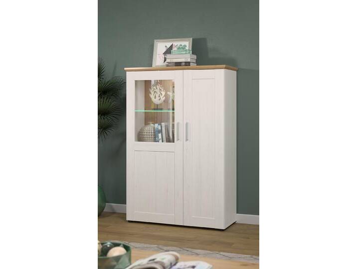 Vitrine klein Shade , Andersen Pinie weiß / Artisan Eiche , Landhausstil , LED Beleuchtung von fh furnhaus