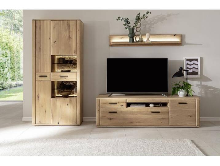 Wohnkombination Alento 2 , Asteiche / Balkeneiche , 3-teilig , Beleuchtung Wandboard von fh furnhaus