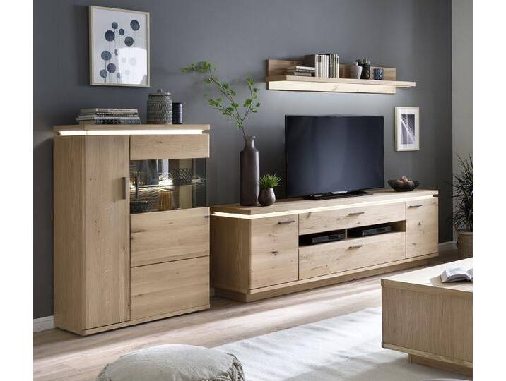 Wohnkombination Barcelona 3 , Balkeneiche Bianco / Eiche Bianco , 3-teilig , inkl. LED Beleuchtung Wandboard mit 1er Set LED Bandbeleuchtung Highboard ohne Beleuchtung Wohnkombination Barcelona 3 , Balkeneiche Bianco / Eiche Bianco , 3-teilig , inkl. LED Beleuchtung Wandboard mit 1er Set LED Bandbeleuchtung Highboard ohne Beleuchtung von fh furnhaus