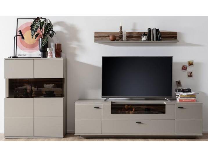 Wohnkombination Lüttich 2 , Basalt / Wotan Eiche , 3-teilig , Highboard & Wandboard mit Bandbeleuchtung Wohnkombination Lüttich 2 , Basalt / Wotan Eiche , 3-teilig , Highboard & Wandboard mit Bandbeleuchtung von fh furnhaus