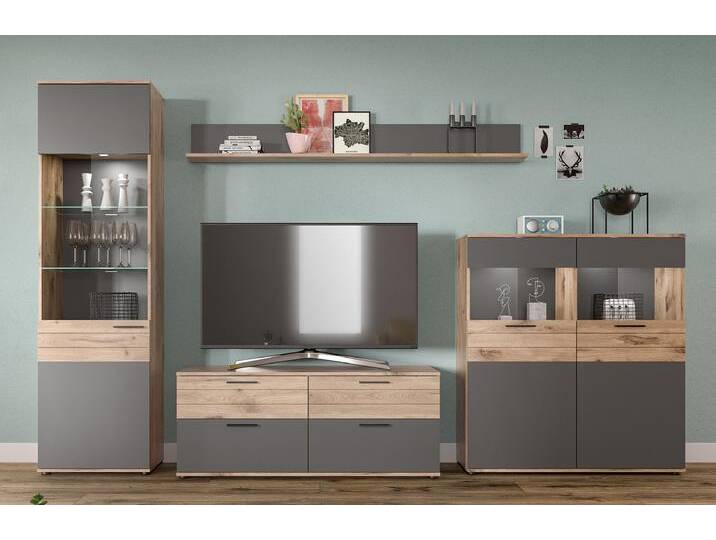 Wohnkombination Mason , Nox Oak / Basalt Grau , 4-teilig von fh furnhaus