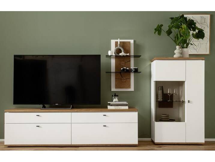 Wohnkombination Matadi 2 , Soft white / Ast-Balkeneiche , 3-teilig , Highboard mit Unterbauspot Wohnkombination Matadi 2 , Soft white / Ast-Balkeneiche , 3-teilig , Highboard mit Unterbauspot von fh furnhaus
