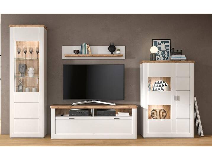 Wohnkombination Michigan , weiß / Viking Oak , 4-teilig von fh furnhaus