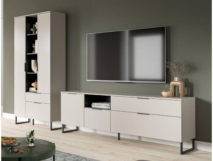Wohnkombination Noida , 2-teilig , Kaschmir / schwarz mit 4er Set LED Beleuchtung von fh furnhaus