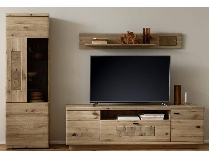 Wohnkombination Palma , Asteiche / Balkeneiche , 3-teilig , Beleuchtung Wandboard von fh furnhaus