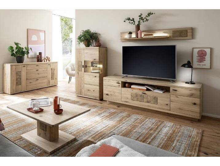 Wohnkombination Palma 3 , Asteiche / Balkeneiche , 3-teilig , optional LED Beleuchtung von fh furnhaus