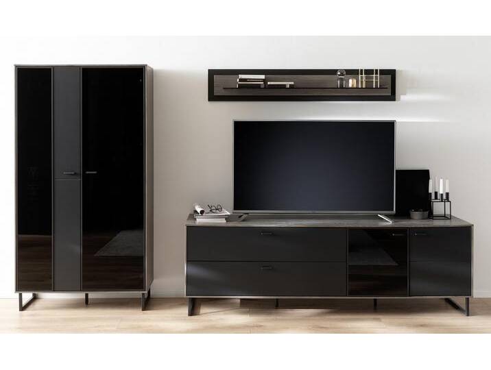 Wohnkombination Venezia , Softblack / Vulcano Eiche , 3-teilig , Wandboard & Kombi-Vitrine mit Beleuchtung Wohnkombination Venezia , Softblack / Vulcano Eiche , 3-teilig , Wandboard & Kombi-Vitrine mit Beleuchtung von fh furnhaus