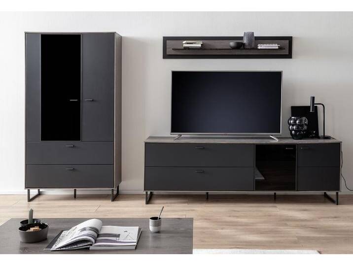 Wohnkombination Venezia 2 , Softblack / Vulcano Eiche , 3-teilig , TV-Board & Kombi-Vitrine mit Beleuchtung Wohnkombination Venezia 2 , Softblack / Vulcano Eiche , 3-teilig , TV-Board & Kombi-Vitrine mit Beleuchtung von fh furnhaus