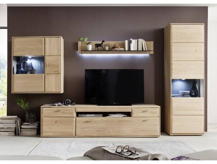 Wohnwand Anbauwand 3 Tarragona , Eiche Bianco , 4-teilig , LED Beleuchtung von fh furnhaus