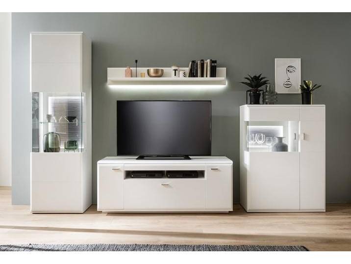 Wohnwand Anbauwand Amora 2 , weiß matt , 4-teilig , LED Beleuchtung von fh furnhaus