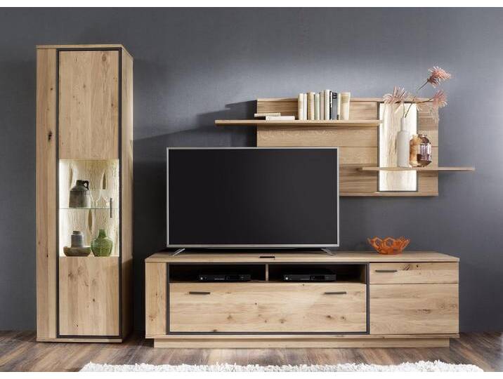 Wohnwand Anbauwand Campinas , Eiche Bianco massiv , 3-teilig , LED Beleuchtung von fh furnhaus