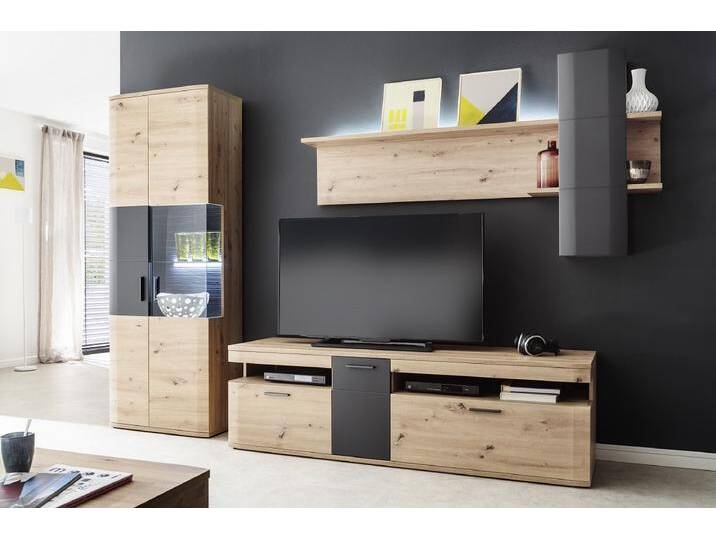 Wohnwand Anbauwand Cortona , Balkeneiche / anthrazit , 3-teilig , LED Beleuchtung von fh furnhaus