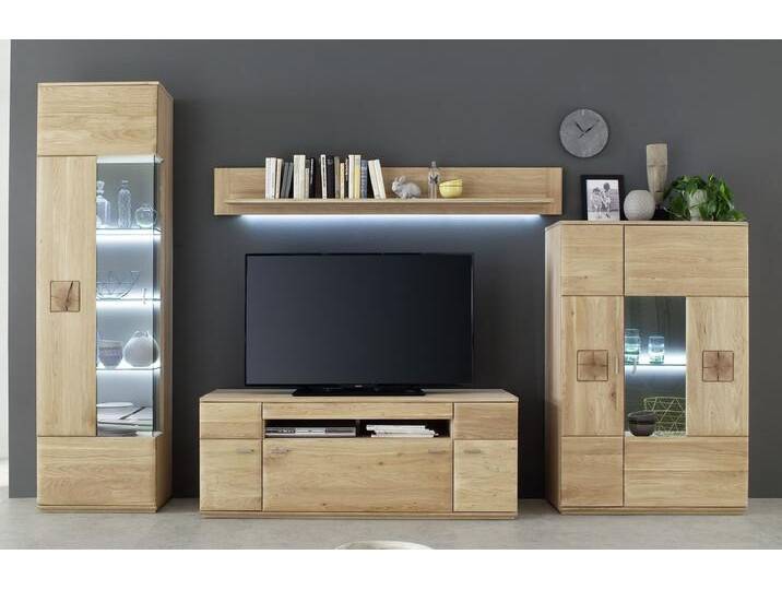 Wohnwand Anbauwand I Bologna , Eiche Bianco , 4-teilig , LED Beleuchtung von fh furnhaus