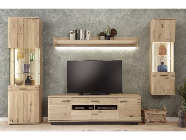 Wohnwand Anbauwand Salvador , Balkeneiche Bianco , 4-teilig , LED Beleuchtung von fh furnhaus