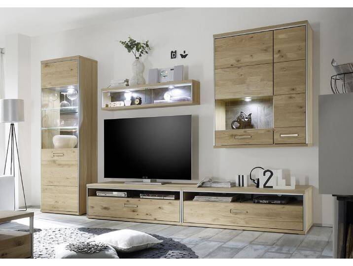 Wohnwand Wohnkombination 2 Espero , Asteiche Bianco , 5-teilig , LED Beleuchtung von fh furnhaus
