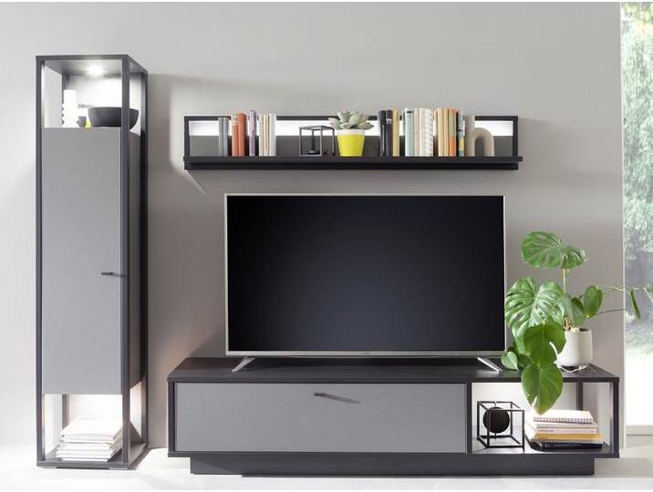 Wohnwand Wohnkombination Luxor , Royal grey / anthrazit , 3-teilig , LED Beleuchtung von fh furnhaus