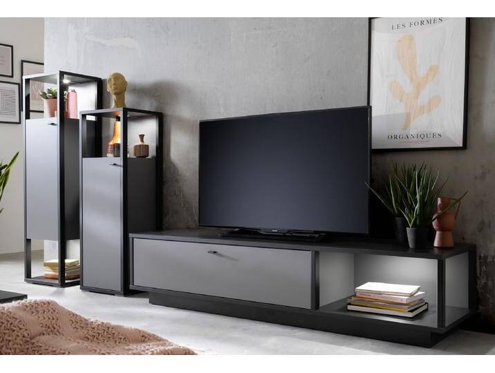 Wohnwand Wohnkombination Luxor 1 , Royal grey / anthrazit , 3-teilig , LED Beleuchtung von fh furnhaus