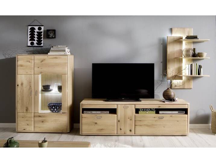 Wohnwand Wohnkombination Ravello 2 , Balkeneiche Bianco , 3-teilig , LED Beleuchtung von fh furnhaus