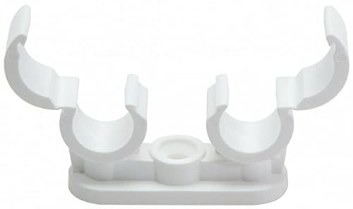 fiXte 5 x Doppelrohrschellen mit Schnellverschluss für 15 mm Rohre in Weiß von fiXte