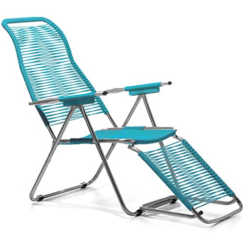 fiam Spaghetti Liegestuhl Art. 084 OT Aluminium verchromtem Rahmen Sitz und Rücken Blaugrünes Blau Farbe von fiam