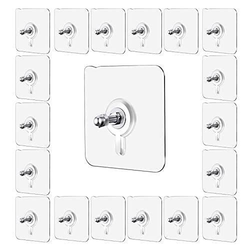 fidget pack 20 StüCk Klebe Schrauben,Transparenter Wasserdicht Wandhaken,Stanzfreier Schraubenhaken FüR Badezimmer KüChe Schlafzimmer Abstellraum Duschraum Ohne Bohren (6cm*6cm) von fidget pack