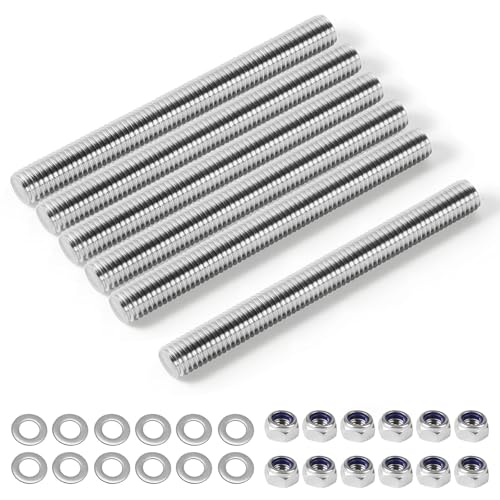 FIFIBANG M6 Gewindestange Edelstahl 6er, Vollgewindestange M6*200mm mit 12 Sechskantmutter und Unterlegscheiben, Gewindestäbe für Montage von Möbeln und Industrielle Fertigung von fifibang