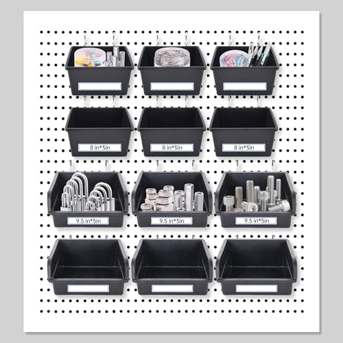 fifibang 12Pcs Stecktafel Stapelboxen, Lochwand Zubehör Pegboard Box Cup mit Haken, Stecktafel Werkzeugregal, Lochwand Zubehör Aufbewahrungsbehälter,Pegboard Zubehör Werkzeuglochwand für Garage von fifibang