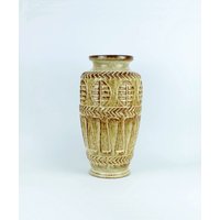 1960Er 70Er Bay Keramik Vase Bodenvase 72 40 Reliefdekor in Beige Und Braun von fiftieshomestyle