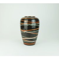 50Er Jahre Vase Scheurich Modell-Nr. 239-30 Streifendekor Braun Orange Weiß von fiftieshomestyle