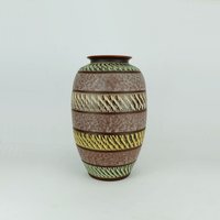 Akru Keramik Mid Century Vase 50Er Jahre Ritzdekor Tropfglasur Modell-Nr. 10/35 von fiftieshomestyle