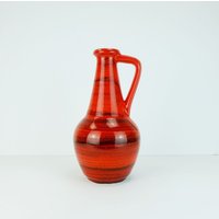 Bay Keramik 60Er 70Er Vintage Vase Rot Orange Mit Schwarzem Linienmuster Modell 67 30 von fiftieshomestyle