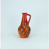 Bay Keramik 60Er 70Er Vintage Vase Rot Und Gelb Mit Schwarzem Lava Blättermuster Modell 67 30 von fiftieshomestyle
