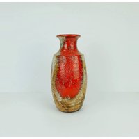 Carstens Toennishof Mid Century Vase Modell-Nr. 7060-30 Raue Glasur Rot Weiß Und Beige-Brauntöne von fiftieshomestyle