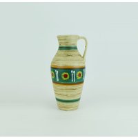 Jasba Mid Century Vase 50Er Jahre Abstraktes Buntes Dekor Streifen Modell Nr. 233/30 von fiftieshomestyle