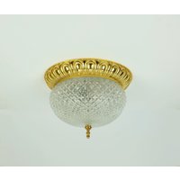 Mid Century Deckenlampe Sölken Leuchten Strukturglas Aluminium Vergoldet 70Er Jahre von fiftieshomestyle