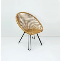 Nr. 1 Von 3 - Mid Century Sessel 60Er Jahre Bambus Rattan Hairpin Legs Schalensessel von fiftieshomestyle