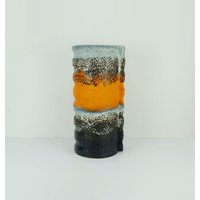 Riesige Mid Century Keramik Vase Dümler & Breiden Modell-Nr. 24/50 Dekor Polar Orange Grau Schwarz von fiftieshomestyle