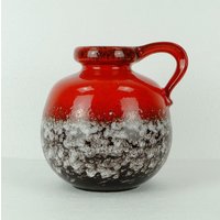 Scheurich Keramik Vase 60Er 70Er Modell-Nr. 484-21 Rot Braun Weiße Tropfglasur von fiftieshomestyle