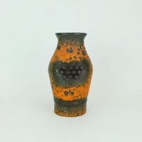 Seltene Vintage Ü-Keramik Fat Lava Vase Robot Orange Braun Modell-Nr. 560/20 von fiftieshomestyle