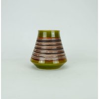 Vintage Mid Century Fohr Keramik Vase Streifendekor Braun Rosé Oliv Nr. 130 15 von fiftieshomestyle