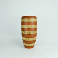 Westdeutsche Mid Century Keramik Vase Dümler & Breiden Modell-Nr. 166 30 Relief - Und Streifendekor 50Er 60Er Jahre von fiftieshomestyle