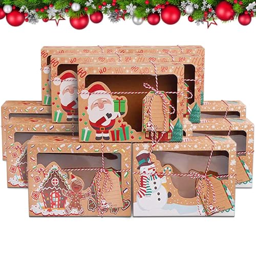 fiintrwa 15 Stück Weihnachts Kekskästen Geschenkboxen, 4 Muster mit transparentem Fenster und Etiketten, Bäckereikarton Pappschachtel Weihnachten Geschenk-Verpackung für Kuchen, Dessert Bäckerei fiintrwa 15 Stück Weihnachts Kekskästen Geschenkboxen, 4 Muster mit transparentem Fenster und Etiketten, Bäckereikarton Pappschachtel Weihnachten Geschenk-Verpackung für Kuchen, Dessert Bäckerei von fiintrwa